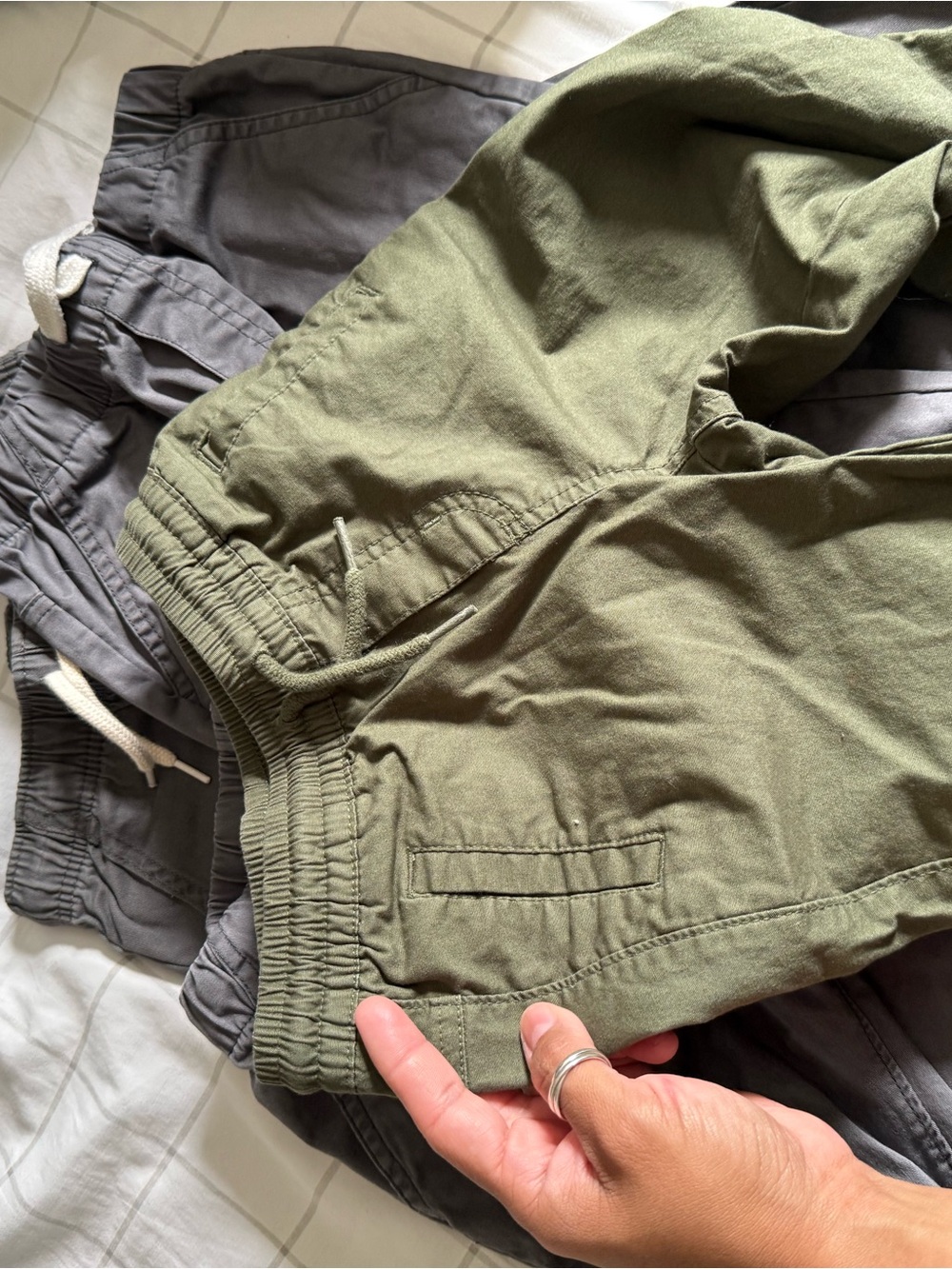 Casual Olive Green & Dark Gray Drawstring Pants